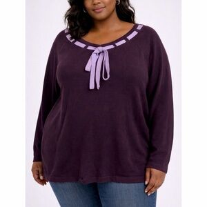 (VTG) AVENUE • Purple Two-Tone Bow Trim Casual Sweater, 26/28